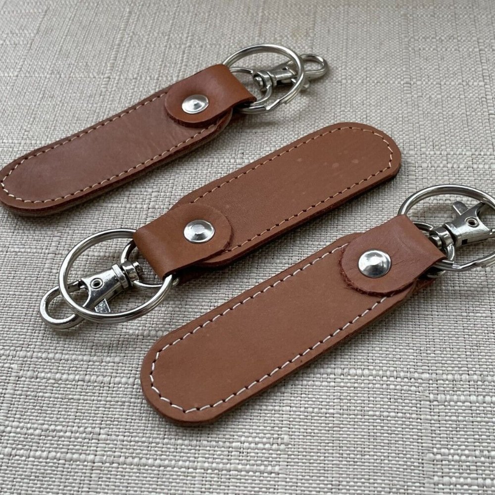 Lot of 3 Keychains Handmade Keys Holder Genuine Leather Dual Color Key Rings